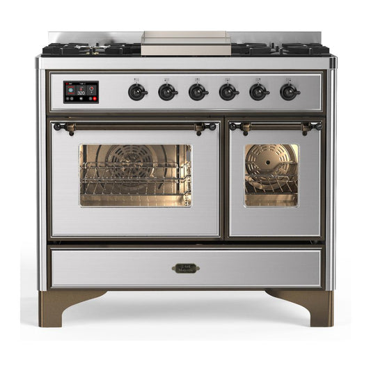 Ilve UMD40FNR3SSB Ilve Umd40Fnr3Ssb Majestic Iii 40 Inch Dual Fuel Range With 6 Burners And Griddle, Dual Function Burner Up To 25,000 Btu (Natural Gas, Triple Glass Door, Stainless Steel, Burnished)