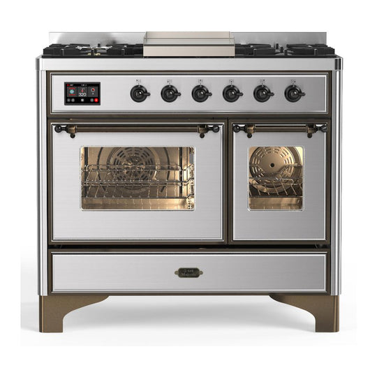 Ilve UMD40FNR3SSB Ilve Umd40Fnr3Ssb Majestic Iii 40 Inch Dual Fuel Range With 6 Burners And Griddle, Dual Function Burner Up To 25,000 Btu (Natural Gas, Triple Glass Door, Stainless Steel, Burnished)