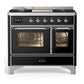 Ilve UMD40FNR3BKCLP Ilve Umd40Fnr3Bkclp Majestic Iii 40 Inch Dual Fuel Range With 6 Burners And Griddle, Dual Function Burner Up To 25,000 Btu (Liquid Propane, Triple Glass Door, Glossy Black, Chrome)