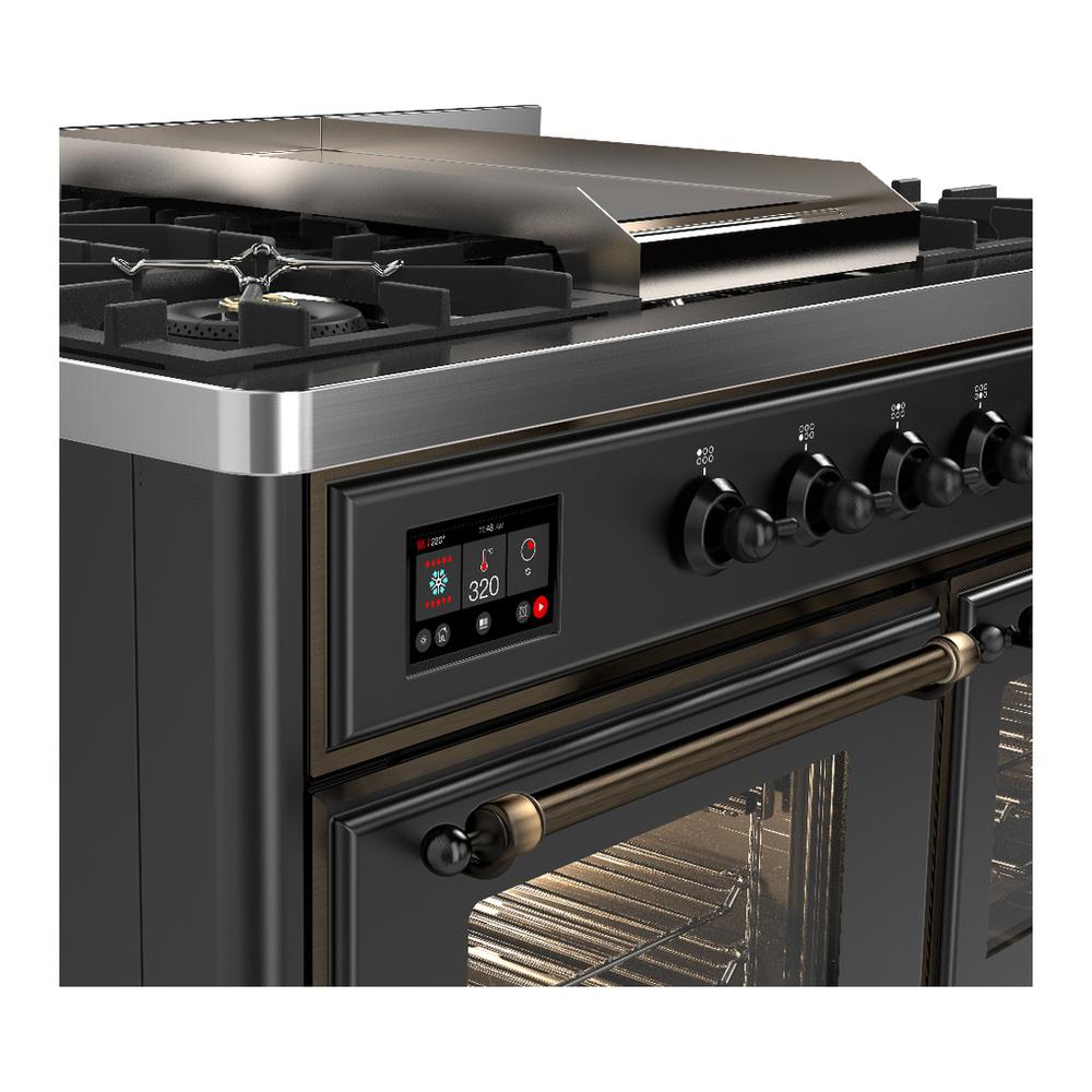 Ilve UMD40FNR3MGBLP Ilve Umd40Fnr3Mgblp Majestic Iii 40 Inch Dual Fuel Range With 6 Burners And Griddle, Dual Function Burner Up To 25,000 Btu (Liquid Propane, Triple Glass Door, Graphite Matte, Burnished)