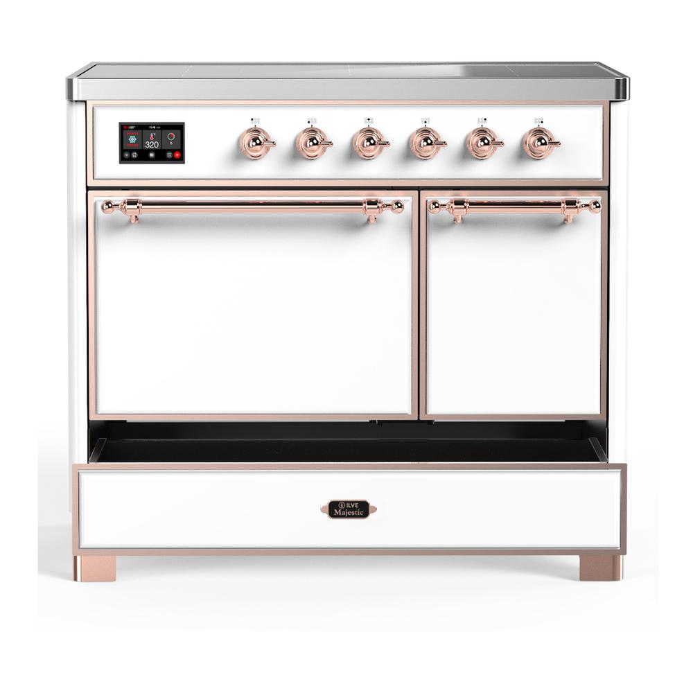 Ilve UMDIB40QNR3WHP Ilve Umdib40Qnr3Whp Majestic Iii 40 Inch Induction Range With 6 Elements, 3.82 Cu. Ft. Total Oven Capacity (Solid Door, White, Copper)