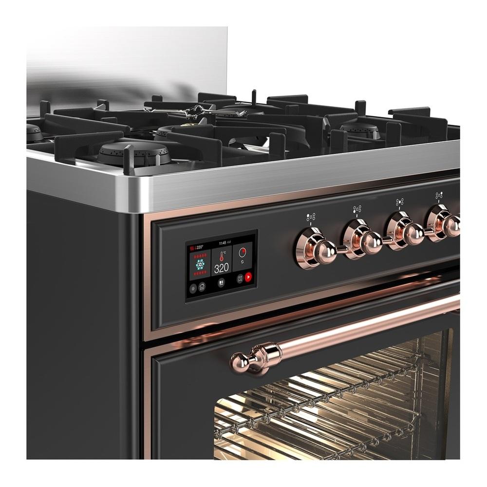 Ilve UM30NR3MGPLP Ilve Um30Nr3Mgplp Majestic Iii 30 Inch Dual Fuel Range With 5 Black Brass Burners, Dual Function Burner Up To 25,000 Btu (Liquid Propane, Triple Glass Door, Graphite Matte, Copper)