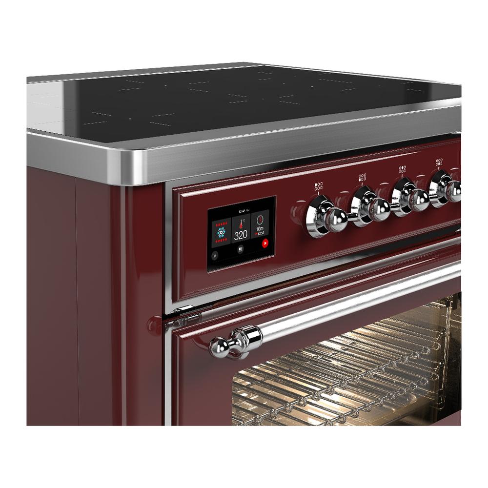 Ilve UMIB36NR3BUC Ilve Umib36Nr3Buc Majestic Iii 36 Inch Induction Range With 6 Elements, 3.5 Cu. Ft. Total Oven Capacity (Triple Glass Door, Burgundy, Chrome)