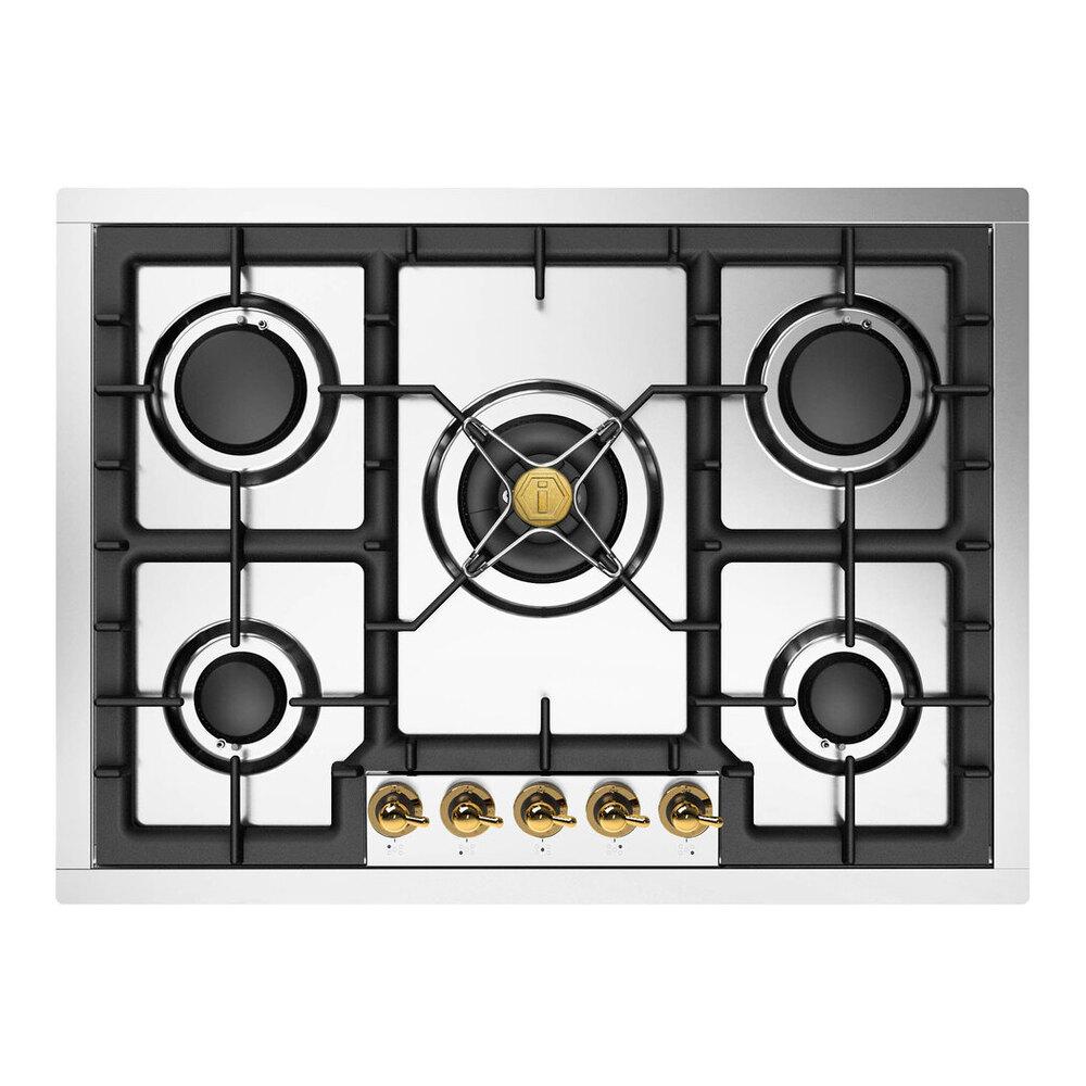 Ilve UHCPT75NSSGLP Ilve Uhcpt75Nssglp Nostalgie Ii 30 Inch Built-In Gas Cooktop With 5 Burners, In Stainless Steel (Liquid Propane, Brass)