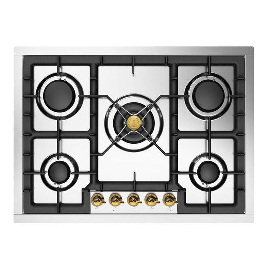 Ilve UHCPT75NSSGLP Ilve Uhcpt75Nssglp Nostalgie Ii 30 Inch Built-In Gas Cooktop With 5 Burners, In Stainless Steel (Liquid Propane, Brass)