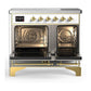 Ilve UMDIB40NR3WHG Ilve Umdib40Nr3Whg Majestic Iii 40 Inch Induction Range With 6 Elements, 3.82 Cu. Ft. Total Oven Capacity (Triple Glass Door, White, Brass)