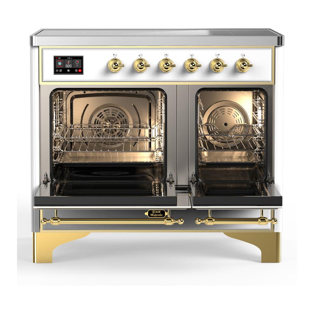 Ilve UMDIB40NR3WHG Ilve Umdib40Nr3Whg Majestic Iii 40 Inch Induction Range With 6 Elements, 3.82 Cu. Ft. Total Oven Capacity (Triple Glass Door, White, Brass)