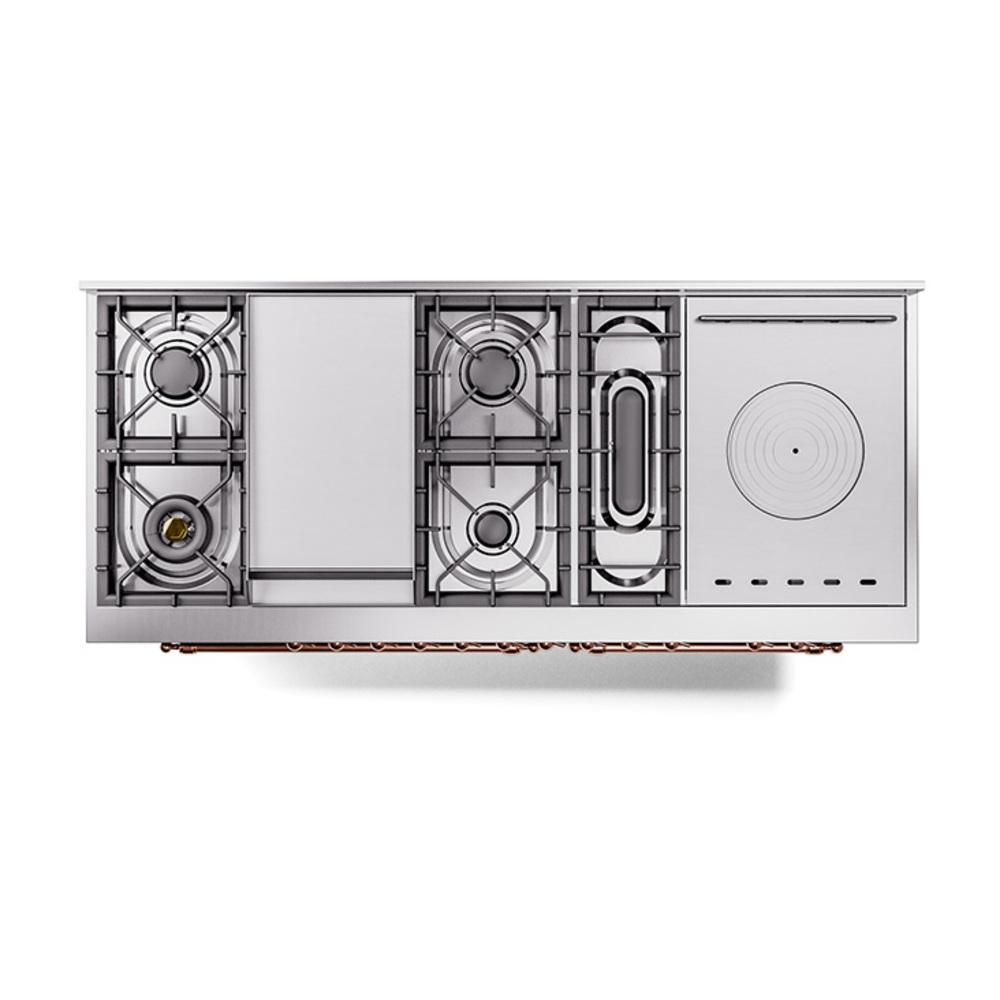 Ilve UN60FSQNMPBKP Ilve Un60Fsqnmpbkp Nostalgie Ii Noblesse 60" Dual Fuel Range (7 Sealed Burners + Griddle + French Top, Natural Gas, Solid Door, Glossy Black, Copper)