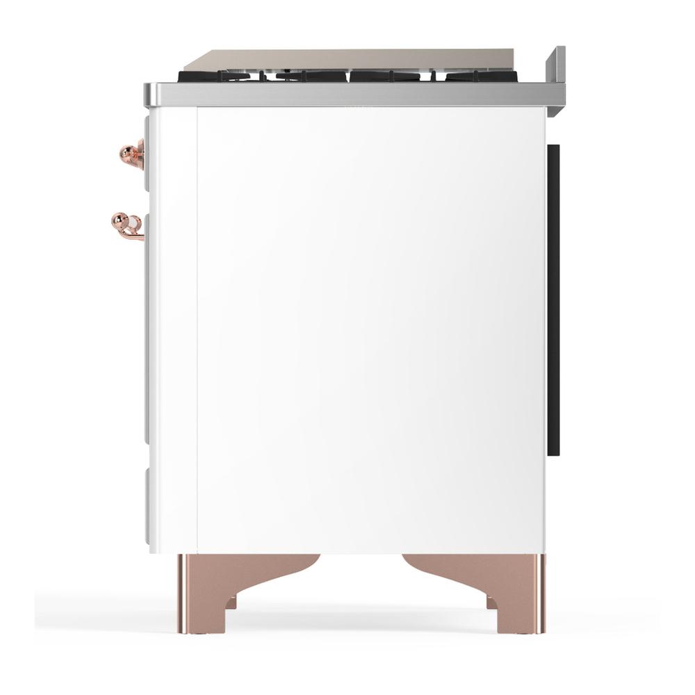 Ilve UM60FQNR3WHP Ilve Um60Fqnr3Whp Majestic Iii 60 Inch Dual Fuel Range With 9 Burners And Griddle, Dual Function Burner Up To 25,000 Btu (Natural Gas, Solid Door, White, Copper)
