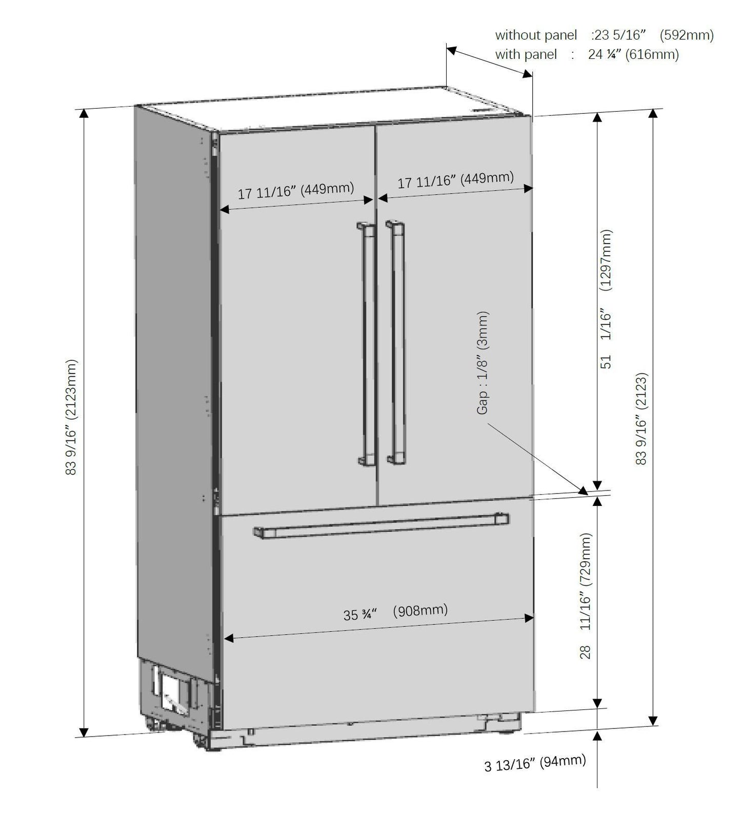 Fulgor Milano FM4FBM36IFBI 36 French Door Panel