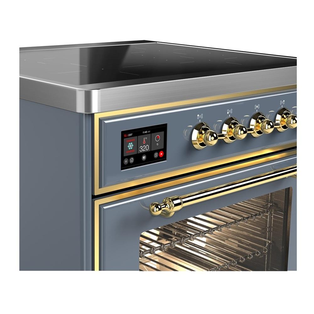 Ilve UMIB30NR3BGG Ilve Umib30Nr3Bgg Majestic Iii 30 Inch Induction Range With 4 Elements, 4 Cu. Ft. Oven Capacity (Triple Glass Door, Blue Grey, Brass)