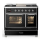 Ilve UMD40FNR3BKCLP Ilve Umd40Fnr3Bkclp Majestic Iii 40 Inch Dual Fuel Range With 6 Burners And Griddle, Dual Function Burner Up To 25,000 Btu (Liquid Propane, Triple Glass Door, Glossy Black, Chrome)
