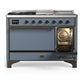 Ilve UM48FSQNR3BGB Ilve Um48Fsqnr3Bgb Majestic Iii 48 Inch Dual Fuel Range With 5 Black Brass Burners, Griddle And French Top, Dual Function Burner Up To 25,000 Btu (Natural Gas, Solid Door, Blue Grey, Burnished)