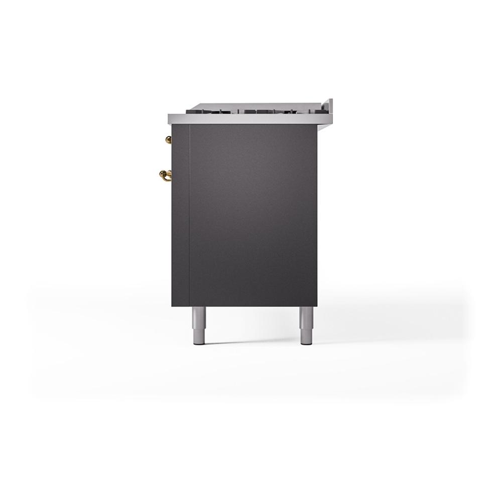 Ilve UN60FQNMPMGG Ilve Un60Fqnmpmgg Nostalgie Ii Noblesse 60" Dual Fuel Range (9 Sealed Burners + Griddle, Natural Gas, Solid Door, Graphite Matte, Brass)
