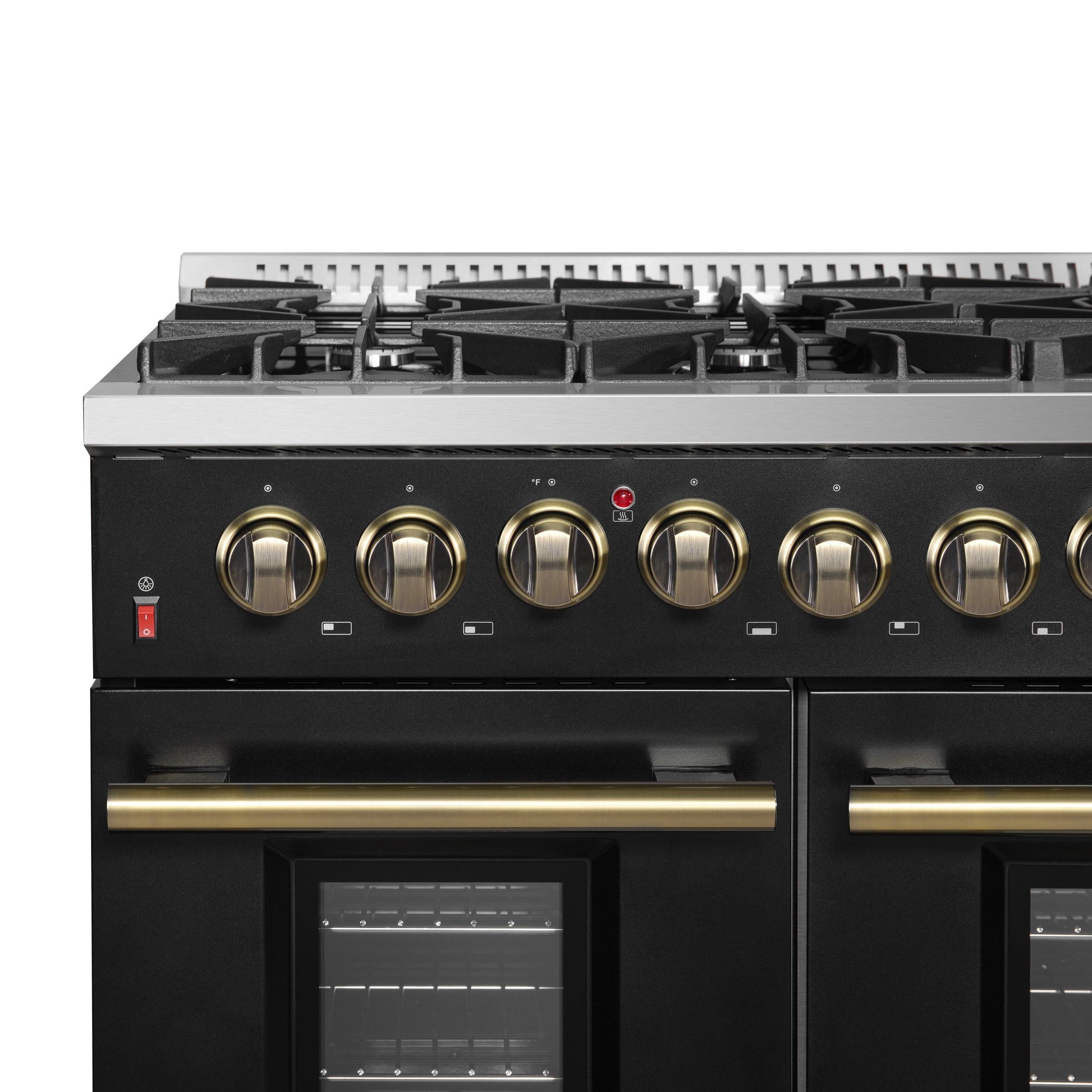 Forno FFSGS615648BLK Galiano 48-Inch Dual Fuel Range Black & Antique Brass Design With 8 Sealed Burners 107,000 Btu, 6.58 Cu. Ft. Double Ovens & Griddle
