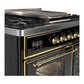 Ilve UMD40FNR3BKG Ilve Umd40Fnr3Bkg Majestic Iii 40 Inch Dual Fuel Range With 6 Burners And Griddle, Dual Function Burner Up To 25,000 Btu (Natural Gas, Triple Glass Door, Glossy Black, Brass)