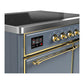 Ilve UMDIB40QNR3BGG Ilve Umdib40Qnr3Bgg Majestic Iii 40 Inch Induction Range With 6 Elements, 3.82 Cu. Ft. Total Oven Capacity (Solid Door, Blue Grey, Brass)