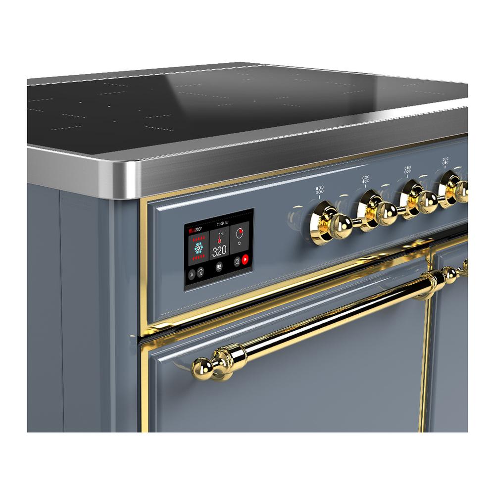 Ilve UMDIB40QNR3BGG Ilve Umdib40Qnr3Bgg Majestic Iii 40 Inch Induction Range With 6 Elements, 3.82 Cu. Ft. Total Oven Capacity (Solid Door, Blue Grey, Brass)