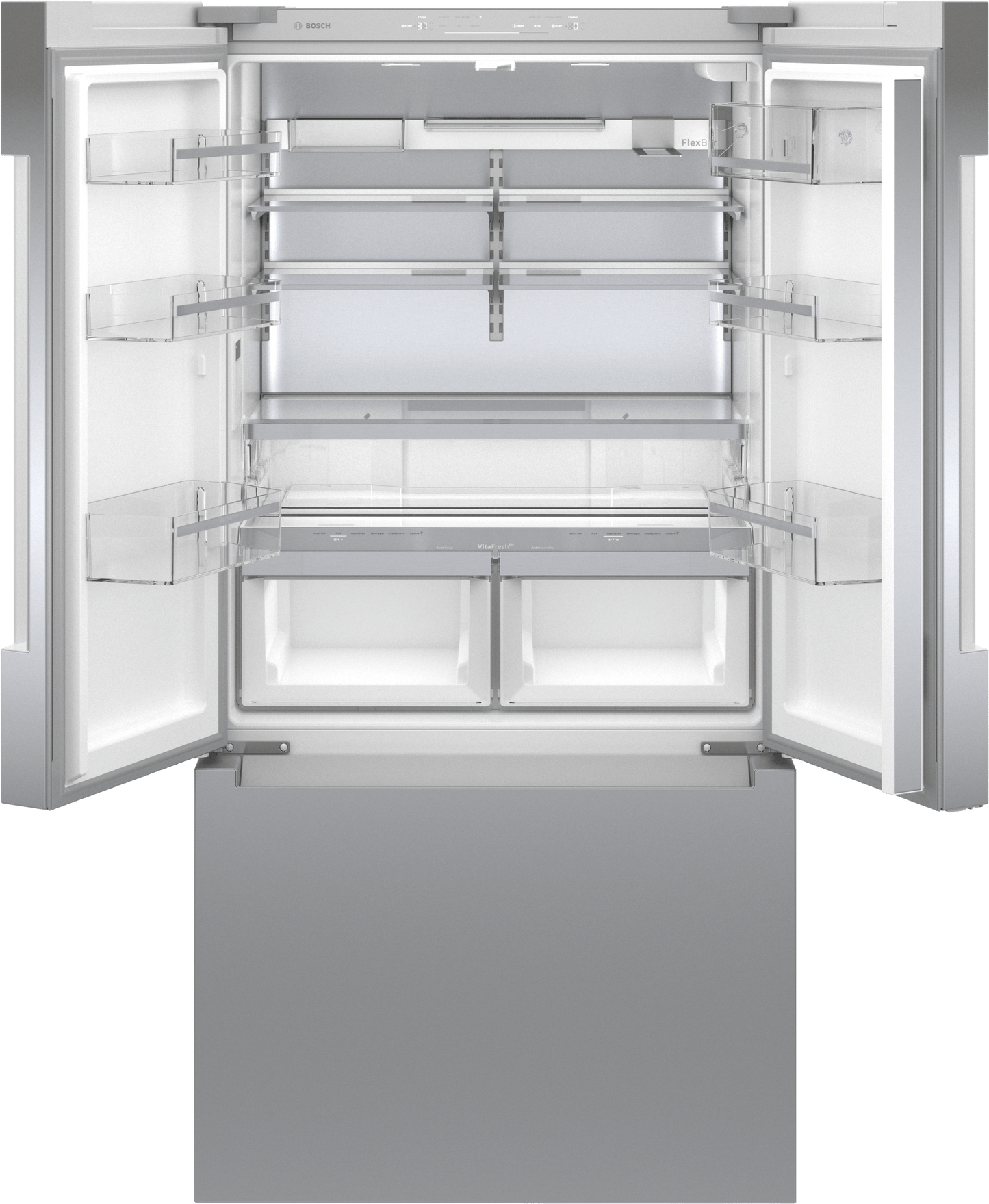 Bosch B36CT84ENS 800 Series, French Door Bottom Freezer, Multi Door, 36'', Brushed Steel (With Anti-Fingerprint), Total No Frost