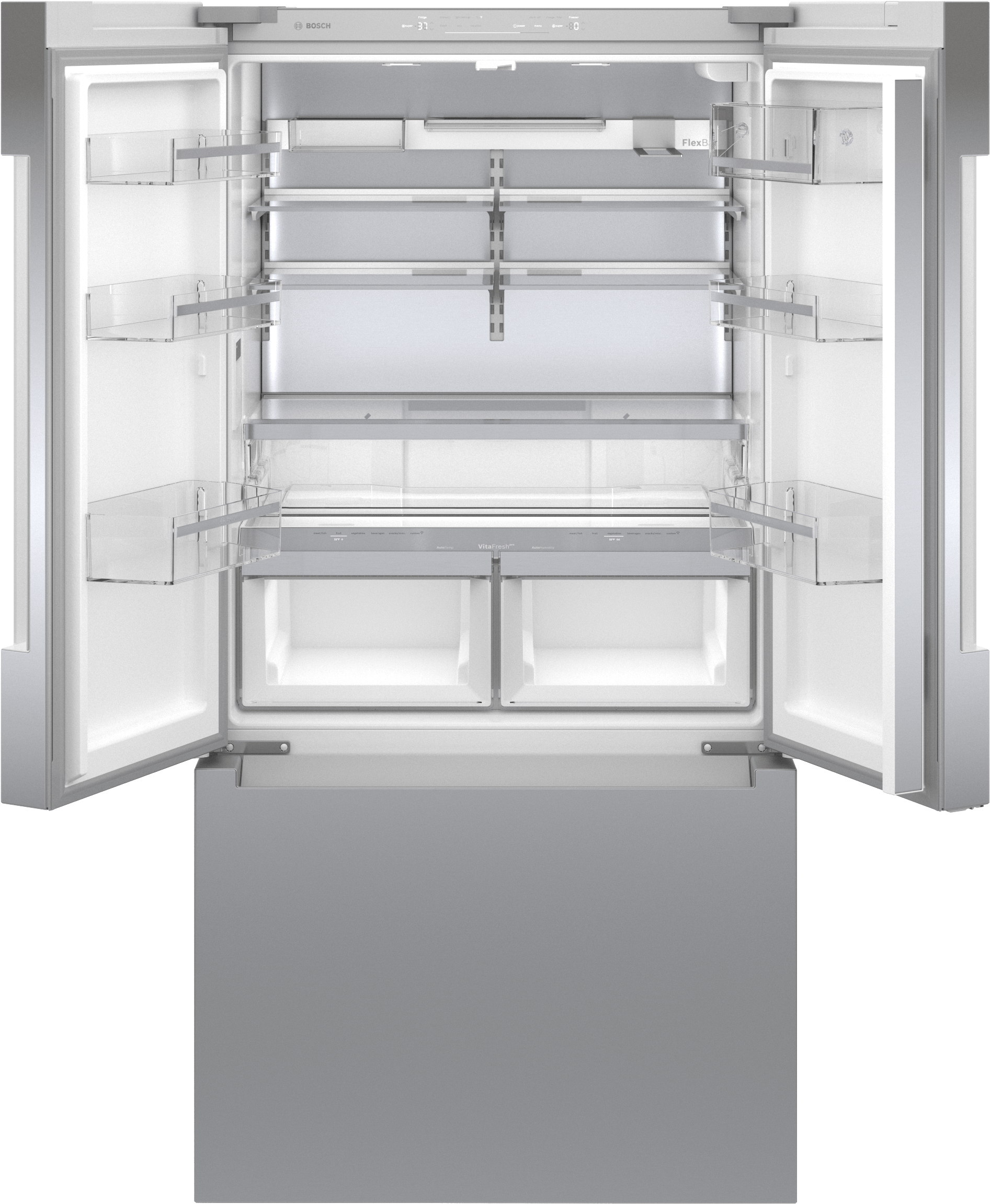 Bosch B36CT84ENS 800 Series, French Door Bottom Freezer, Multi Door, 36'', Brushed Steel (With Anti-Fingerprint), Total No Frost