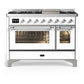 Ilve UM48FNR3WHCLP Ilve Um48Fnr3Whclp Majestic Iii 48 Inch Dual Fuel Range With 8 Burners And Griddle, Dual Function Burner Up To 25,000 Btu (Liquid Propane, Triple Glass Door, White, Chrome)
