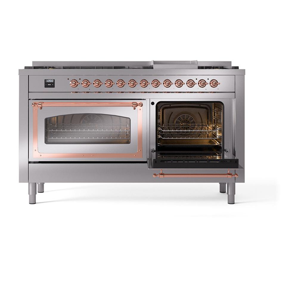 Ilve UN60FNMPSSP Ilve Un60Fnmpssp Nostalgie Ii Noblesse 60" Dual Fuel Range (9 Sealed Burners + Griddle, Natural Gas, Triple Glass Door, Stainless Steel, Copper)
