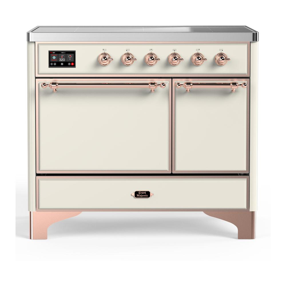 Ilve UMDIB40QNR3AWP Ilve Umdib40Qnr3Awp Majestic Iii 40 Inch Induction Range With 6 Elements, 3.82 Cu. Ft. Total Oven Capacity (Solid Door, Antique White, Copper)