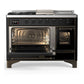 Ilve UM48FSNR3BKB Ilve Um48Fsnr3Bkb Majestic Iii 48 Inch Dual Fuel Range With 5 Black Brass Burners, Griddle And French Top, Dual Function Burner Up To 25,000 Btu (Natural Gas, Triple Glass Door, Glossy Black, Burnished)