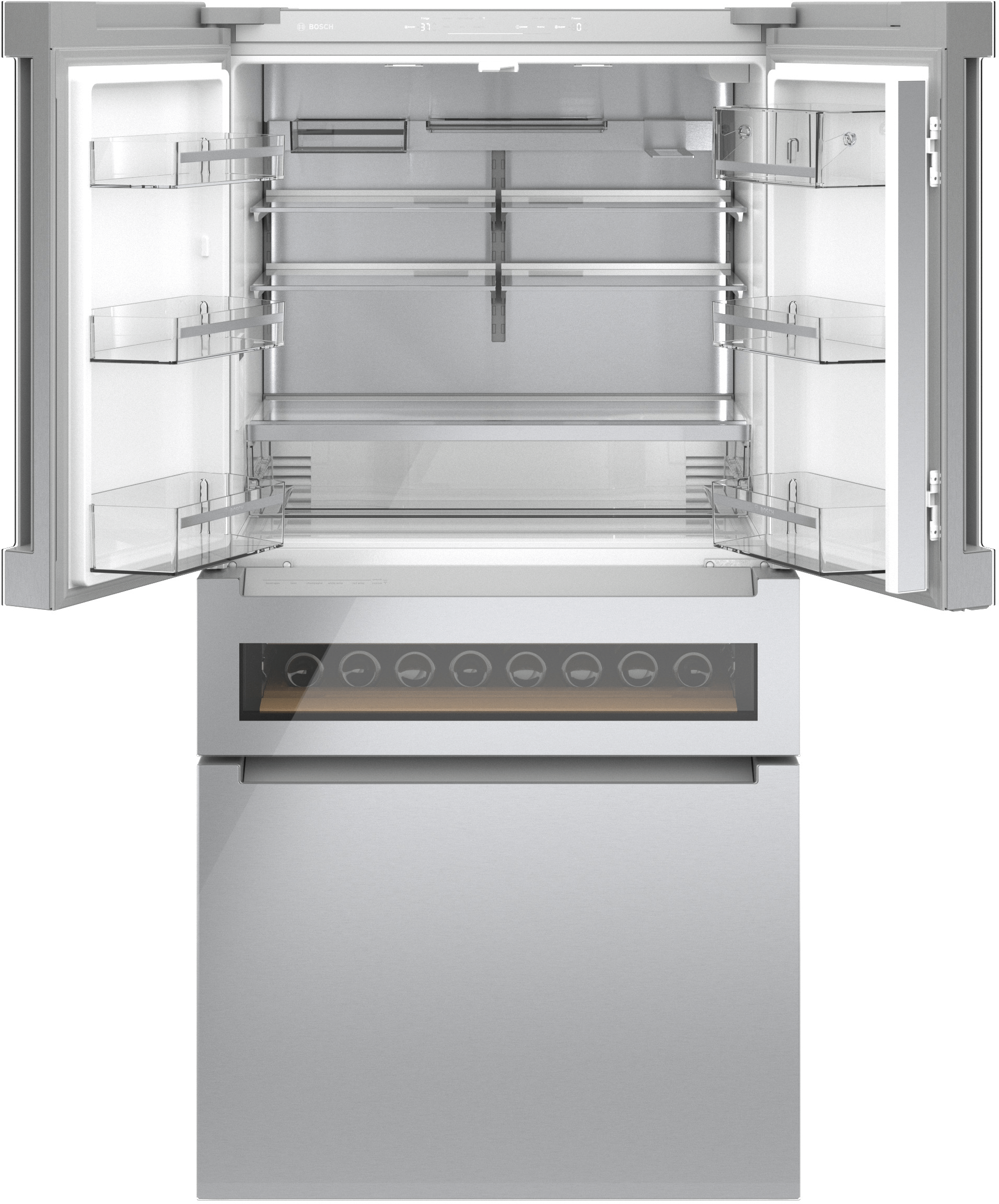Bosch B36CL84ENG 800 Series, French Door Bottom Mount Refrigerator, Glass Door, 36'', Stainless Steel