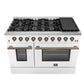 Forno FFSGS624448WHT Forno Galiano 48-Inch Gas Range White & Antique Brass Design, 8 Burners, 107,000 Btu, Griddle, 6.58 Cu.Ft. Double Ovens