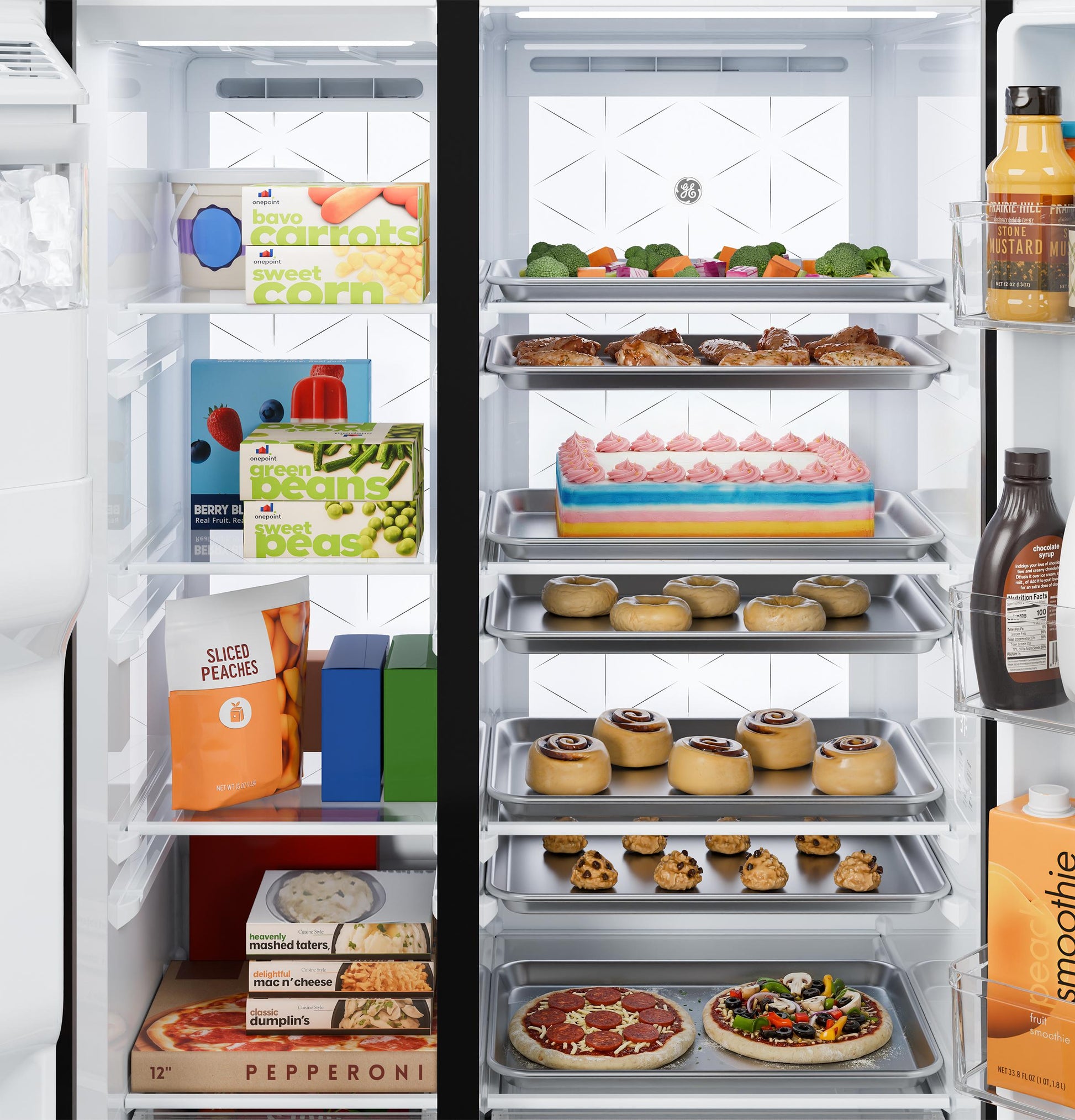 Ge Appliances GZS24PYYFS Ge® 23.5 Cu. Ft. Counter-Depth Side-By-Side Refrigerator With Led Light Walls And Extra Tall Dispenser