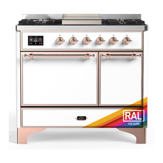Ilve UMD40FQNR3RAP Ilve Umd40Fqnr3Rap Majestic Iii 40 Inch Dual Fuel Range With 6 Burners And Griddle, Dual Function Burner Up To 25,000 Btu (Natural Gas, Solid Door, Ral, Copper)