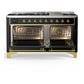 Ilve UM60FNR3BKG Ilve Um60Fnr3Bkg Majestic Iii 60 Inch Dual Fuel Range With 9 Burners And Griddle, Dual Function Burner Up To 25,000 Btu (Natural Gas, Triple Glass Door, Glossy Black, Brass)