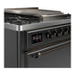 Ilve UM36FQNR3MGBLP Ilve Um36Fqnr3Mgblp Majestic Iii 36 Inch Dual Fuel Range With 6 Black Brass Burners And Griddle, Dual Function Burner Up To 25,000 Btu (Solid Door, Graphite Matte, Burnished, Liquid Propane)