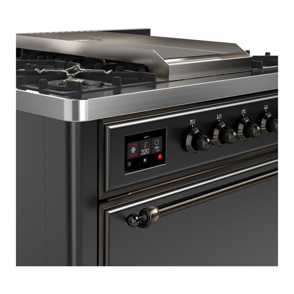 Ilve UM36FQNR3MGBLP Ilve Um36Fqnr3Mgblp Majestic Iii 36 Inch Dual Fuel Range With 6 Black Brass Burners And Griddle, Dual Function Burner Up To 25,000 Btu (Solid Door, Graphite Matte, Burnished, Liquid Propane)