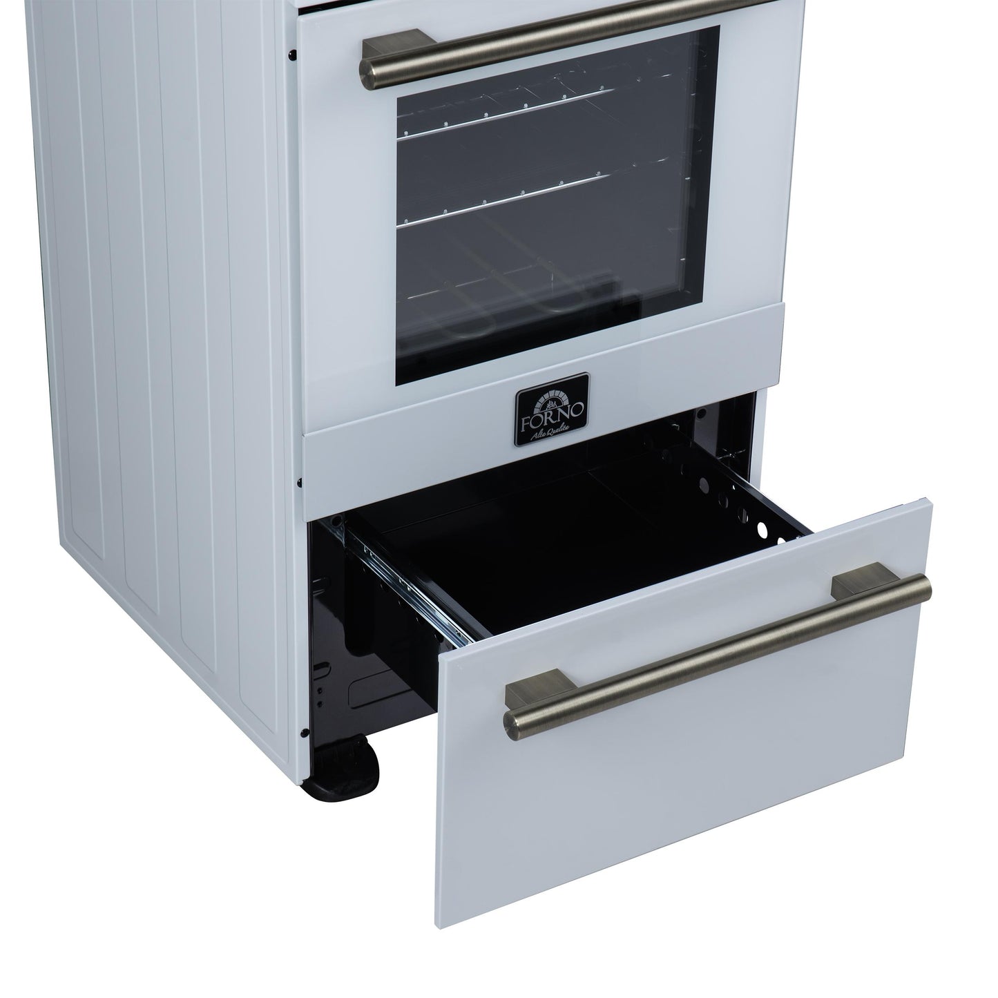 Forno FFSEL605220WHT Forno Pallerano 20 Inch Freestanding Electric Range In White With Antique Brass, Compact Design