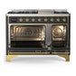 Ilve UM48FQNR3MGG Ilve Um48Fqnr3Mgg Majestic Iii 48 Inch Dual Fuel Range With 8 Burners And Griddle, Dual Function Burner Up To 25,000 Btu (Natural Gas, Solid Door, Graphite Matte, Brass)