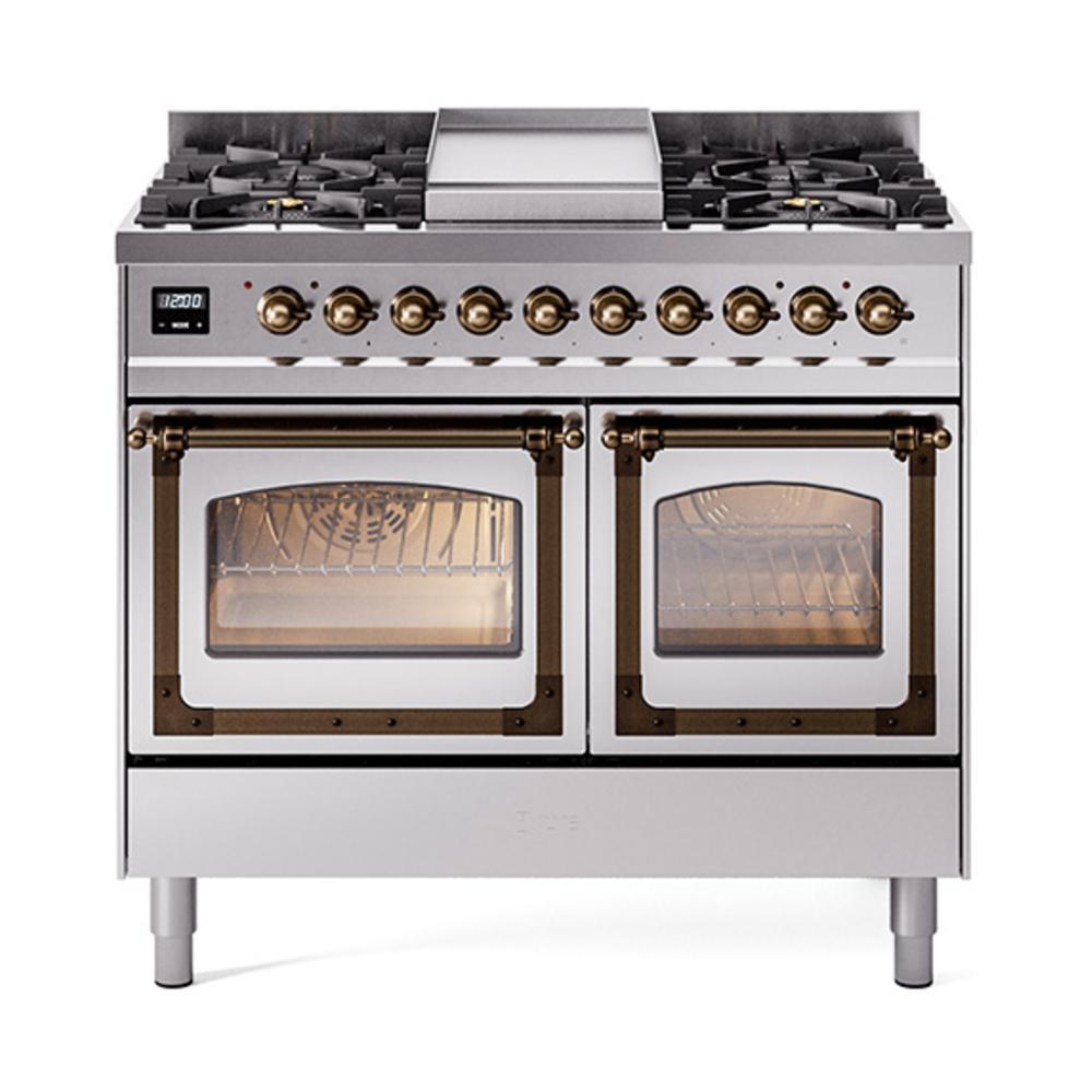 Ilve UND40FNMPSSBLP Ilve Und40Fnmpssblp Nostalgie Ii Noblesse 40" Dual Fuel Range (Liquid Propane, Triple Glass Door, Stainless Steel, Burnished)