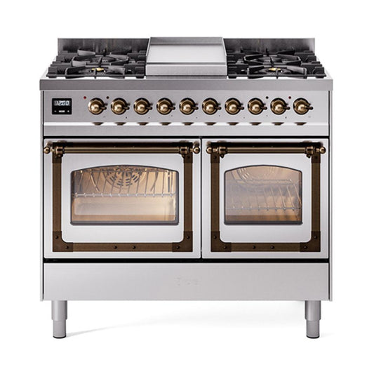 Ilve UND40FNMPSSBLP Ilve Und40Fnmpssblp Nostalgie Ii Noblesse 40" Dual Fuel Range (Liquid Propane, Triple Glass Door, Stainless Steel, Burnished)