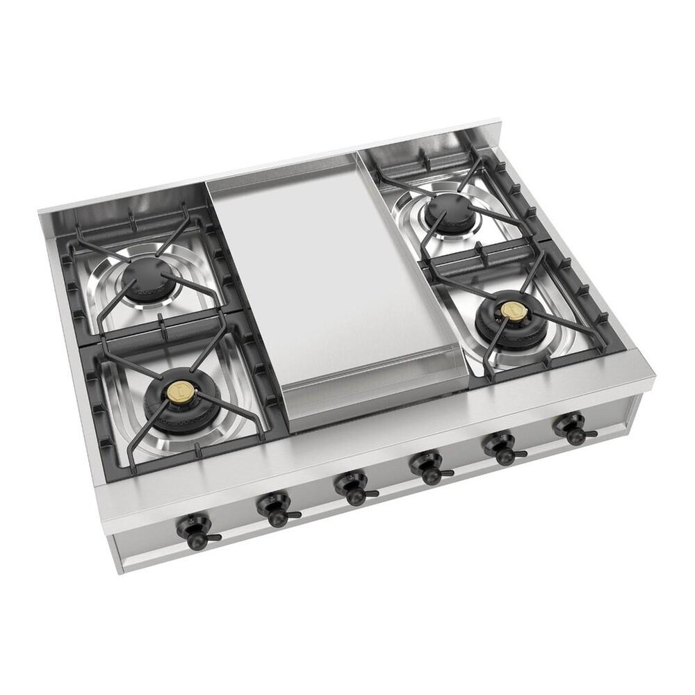 Ilve UHCP36FNSSBLP Ilve Uhcp36Fnssblp Nostalgie Ii 36 Inch Built-In Gas Rangetop With 6 Burners And Griddle, In Stainless Steel (Liquid Propane, Burnished)