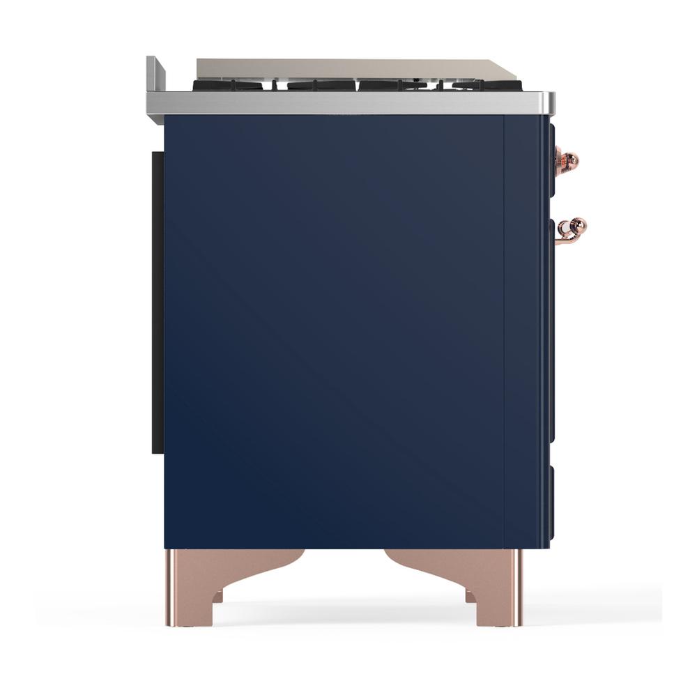 Ilve UM48FSNR3MBP Ilve Um48Fsnr3Mbp Majestic Iii 48 Inch Dual Fuel Range With 5 Black Brass Burners, Griddle And French Top, Dual Function Burner Up To 25,000 Btu (Natural Gas, Triple Glass Door, Midnight Blue, Copper)