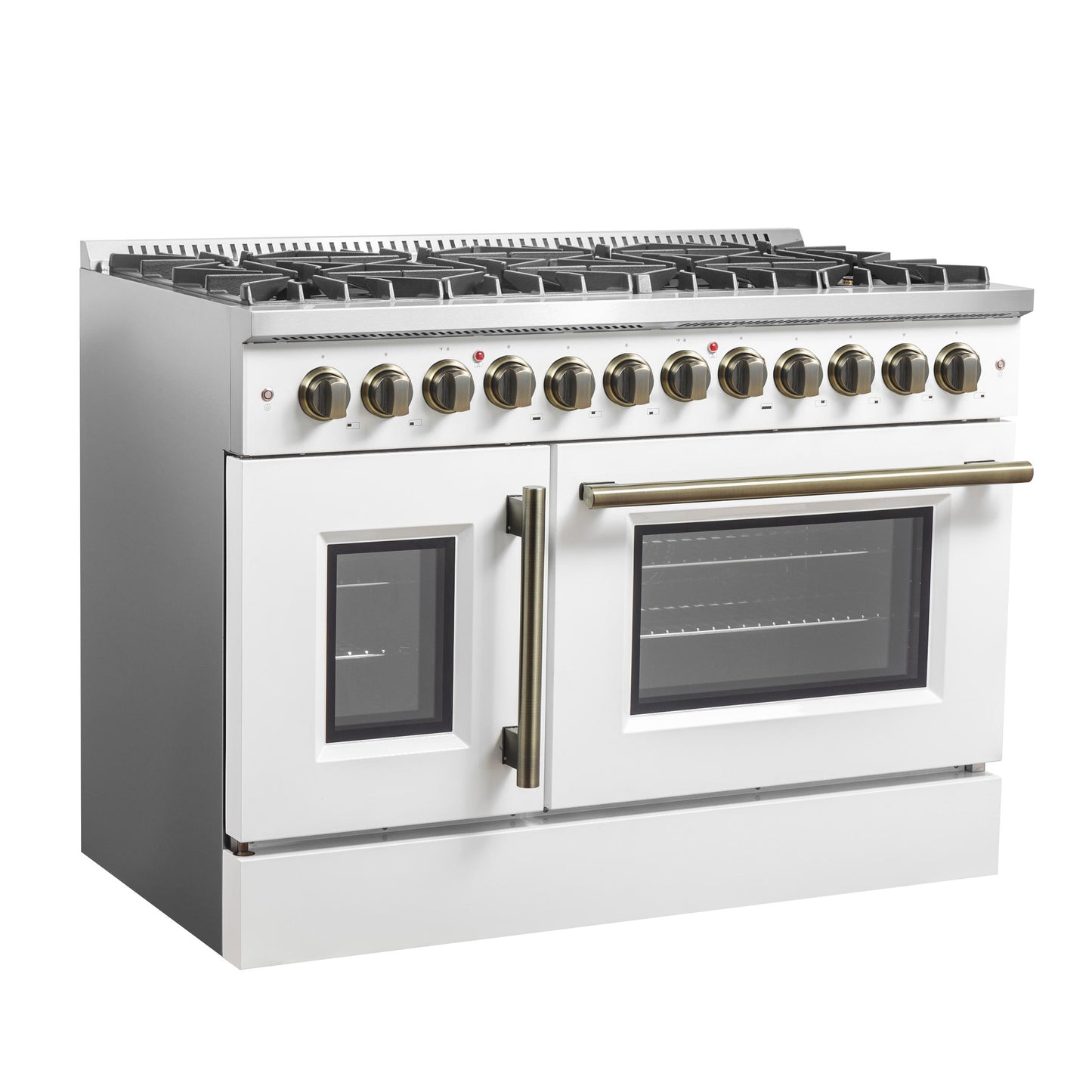 Forno FFSGS635648WHT Forno Galiano 48-Inch French Door Dual Fuel Range, White & Antique Brass Design, 8 Sealed Burners - 107,000 Btu, Griddle, 6.58 Cu.Ft. Double Ovens
