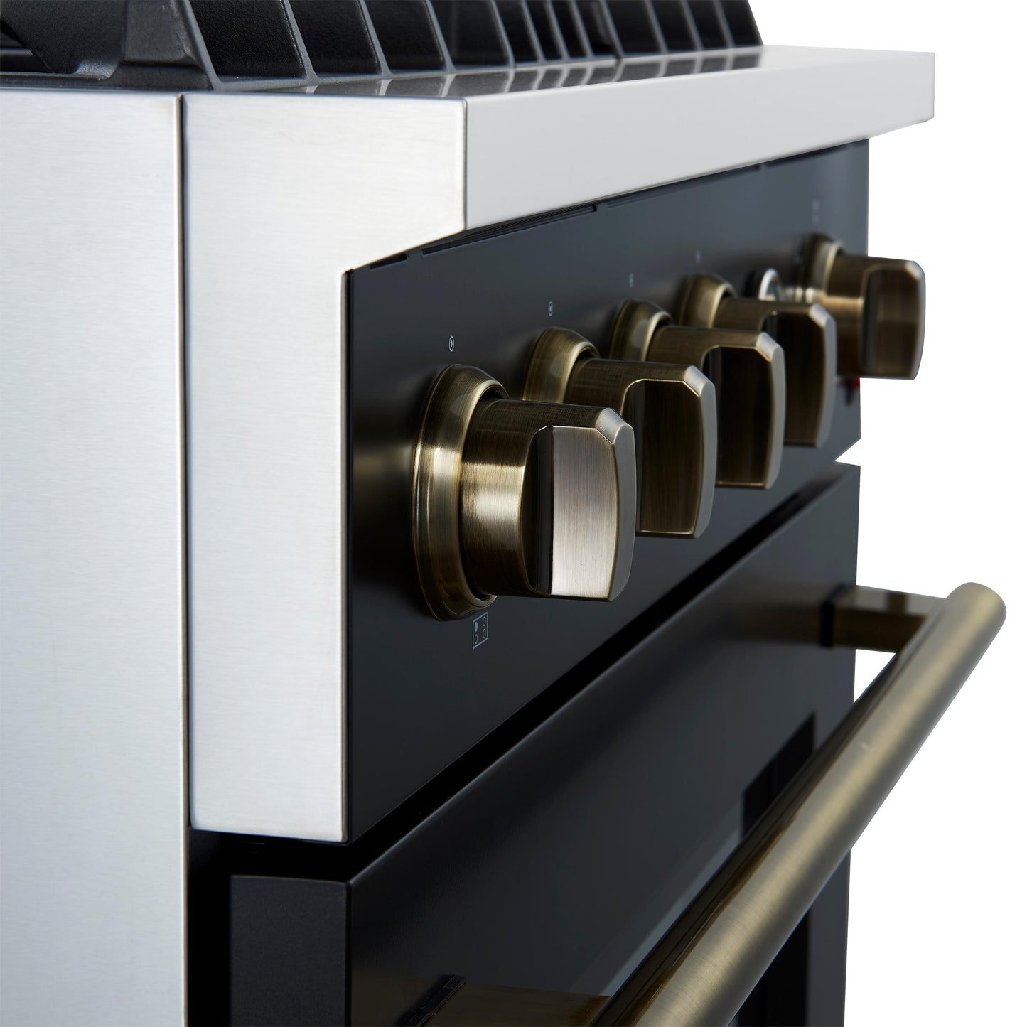 Forno FFSGS627730BLK Marco 30-Inch Gas Range Black & Antique Brass Design, 4 Burners 37,000 Btu, 4.32 Cu.Ft. Convection Oven