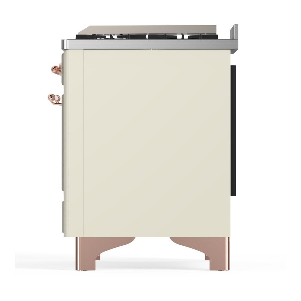 Ilve UM48FQNR3AWP Ilve Um48Fqnr3Awp Majestic Iii 48 Inch Dual Fuel Range With 8 Burners And Griddle, Dual Function Burner Up To 25,000 Btu (Natural Gas, Solid Door, Antique White, Copper)