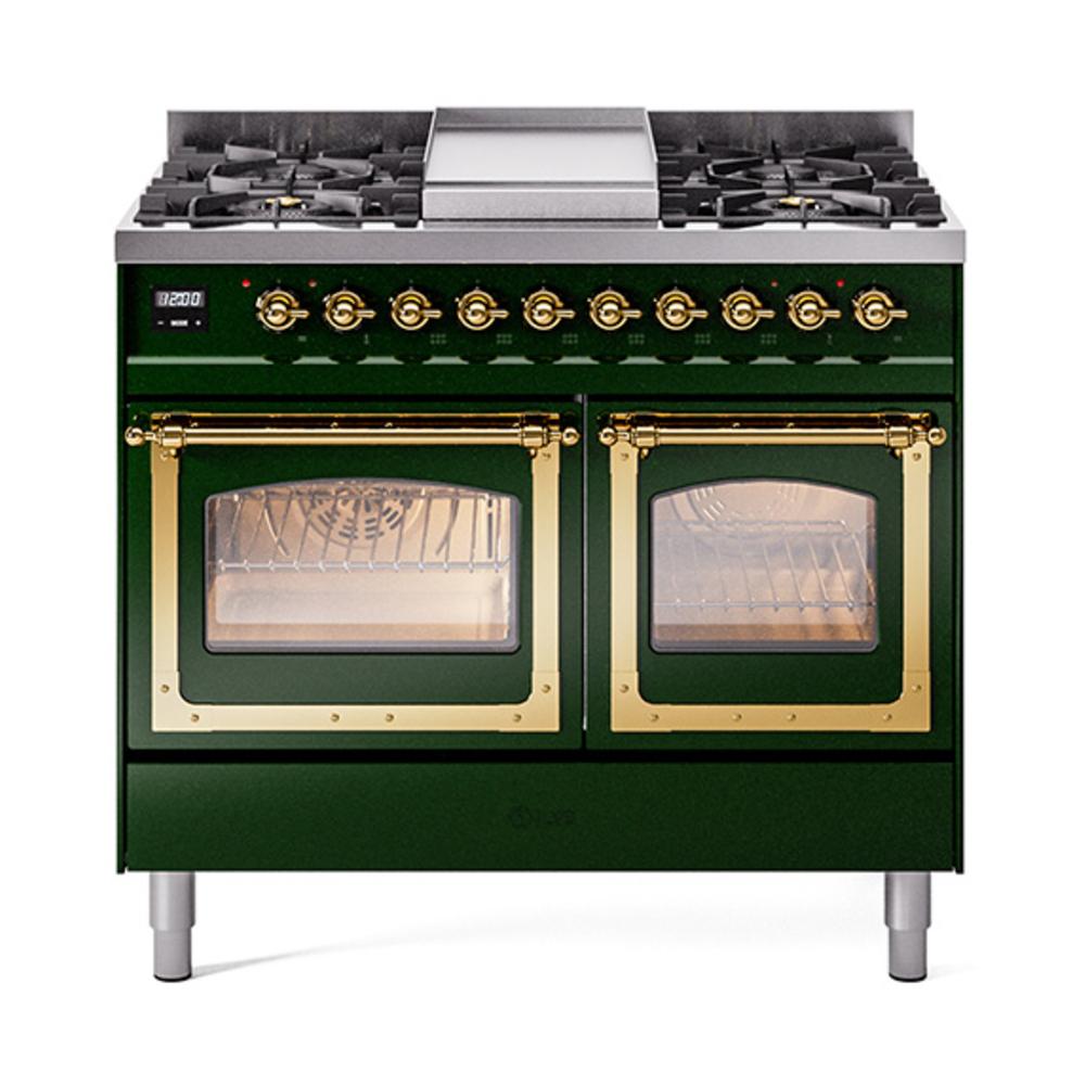 Ilve UND40FNMPEGG Ilve Und40Fnmpegg Nostalgie Ii Noblesse 40" Dual Fuel Range (Natural Gas, Triple Glass Door, Emerald Green, Brass)