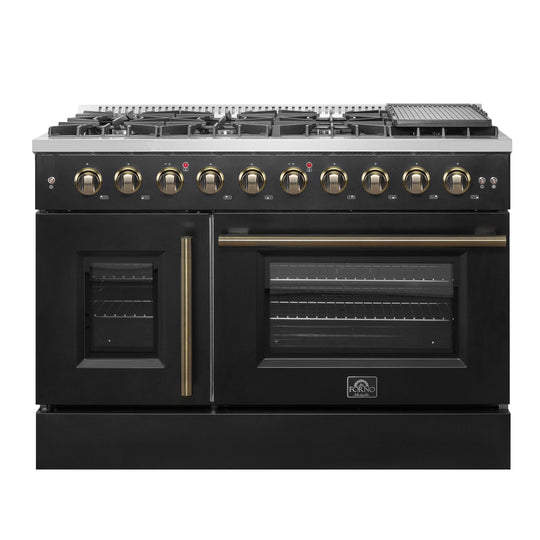 Forno FFSGS644448BLK Forno Galiano 48" Freestanding French Door Gas Range In Black