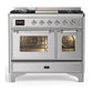 Ilve UMD40FNR3SSC Ilve Umd40Fnr3Ssc Majestic Iii 40 Inch Dual Fuel Range With 6 Burners And Griddle, Dual Function Burner Up To 25,000 Btu (Natural Gas, Triple Glass Door, Stainless Steel, Chrome)