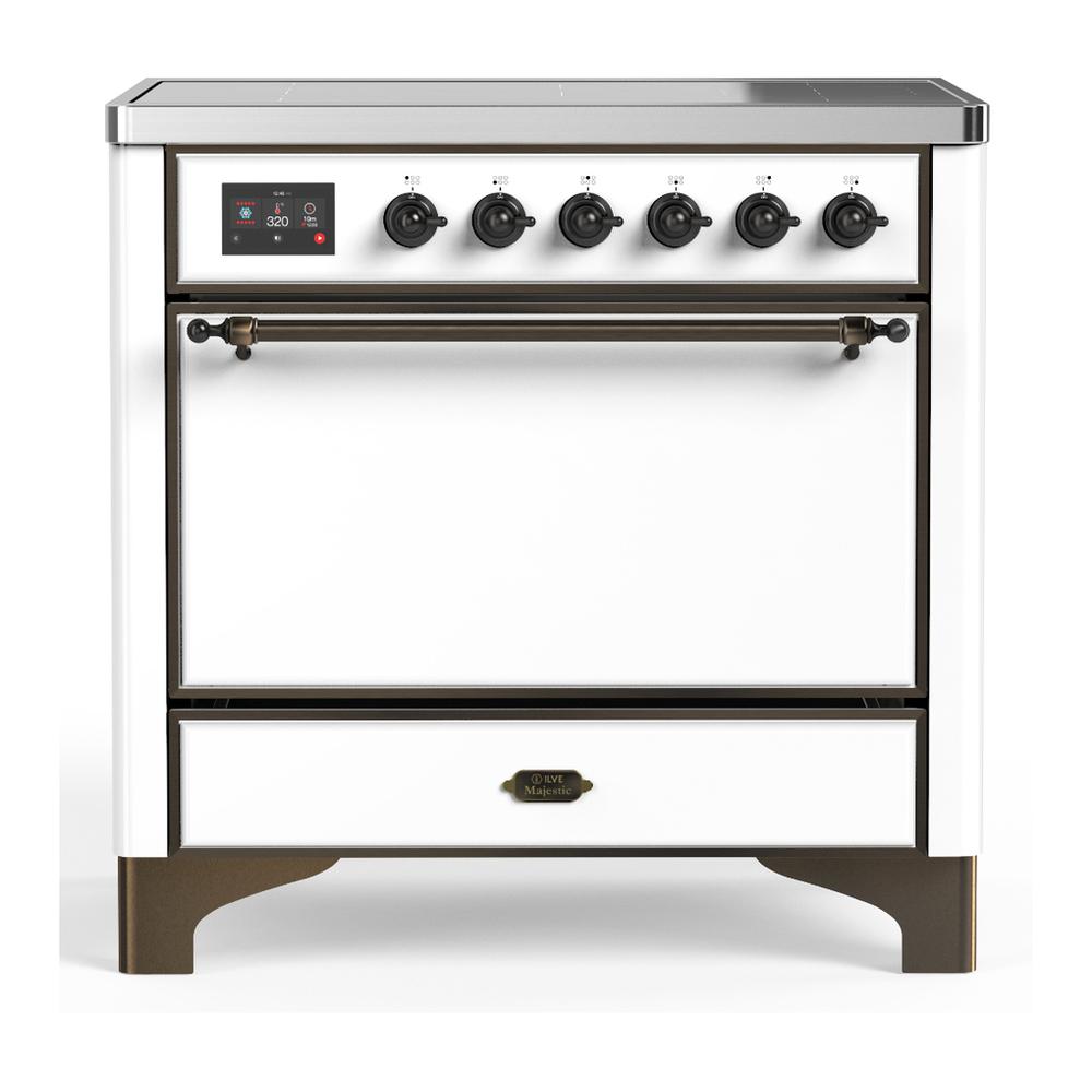 Ilve UMIB36QNR3WHB Ilve Umib36Qnr3Whb Majestic Iii 36 Inch Induction Range With 6 Elements, 3.5 Cu. Ft. Total Oven Capacity (Solid Door, White, Burnished)