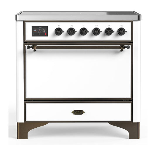 Ilve UMIB36QNR3WHB Ilve Umib36Qnr3Whb Majestic Iii 36 Inch Induction Range With 6 Elements, 3.5 Cu. Ft. Total Oven Capacity (Solid Door, White, Burnished)