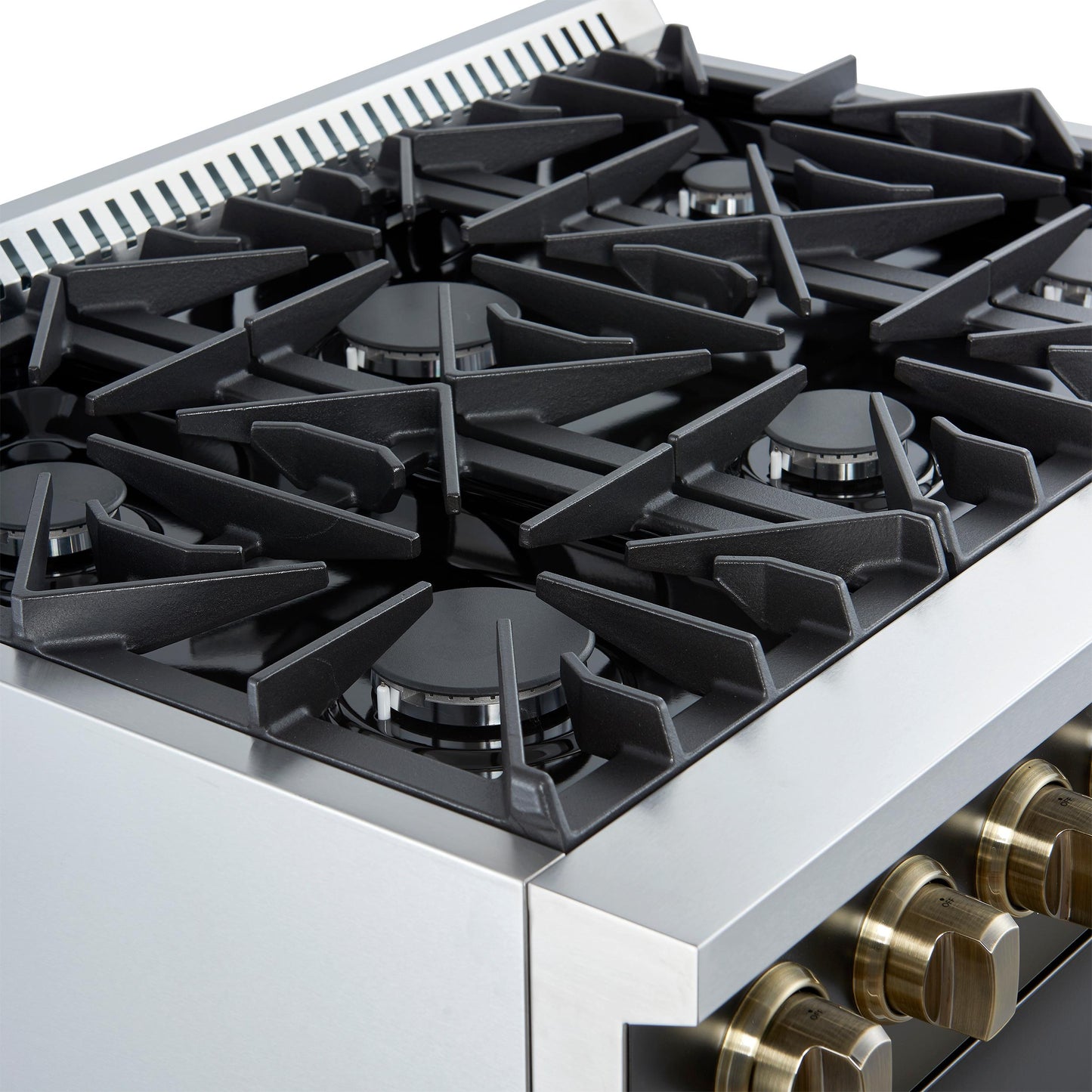Forno FFSGS627736BLK Marco 36-Inch Gas Range Black & Antique Brass Design, 6 Burners 67,000 Btu, 5.36 Cu.Ft. Convection Oven